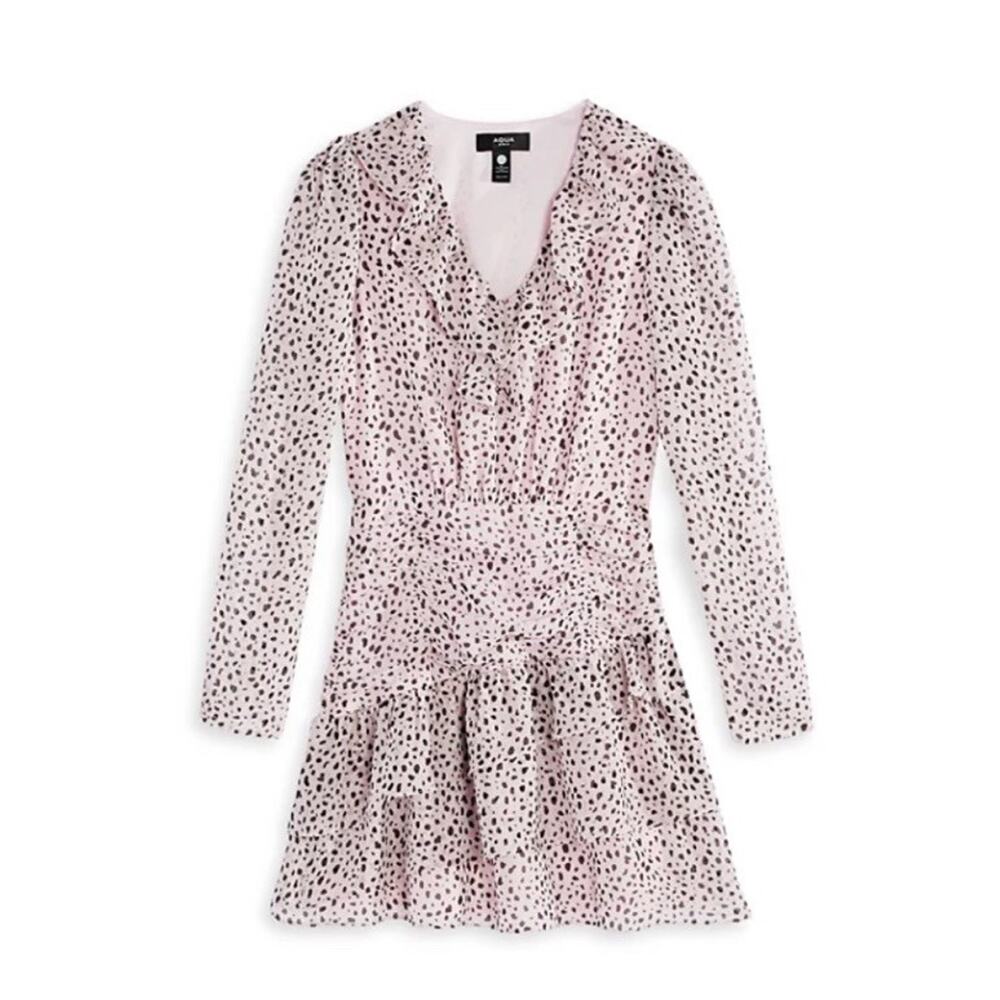 Aqua Girls Asymmetrical Ruffle Dress Pink/Black Size M (9/10) animal print